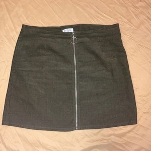 Olive Green Mini Skirt with Front Zip